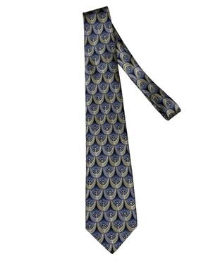 Stonehenge Blue & Gold Menorah Print Silk Tie